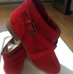 Red faux suede booties